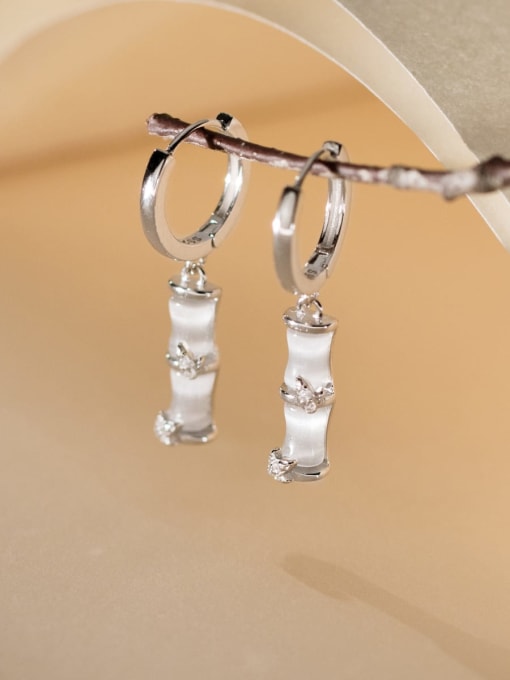 Bamboo cat eye and ear buckle white 925 Sterling Silver Cats Eye Bamboo Vintage Huggie Earring