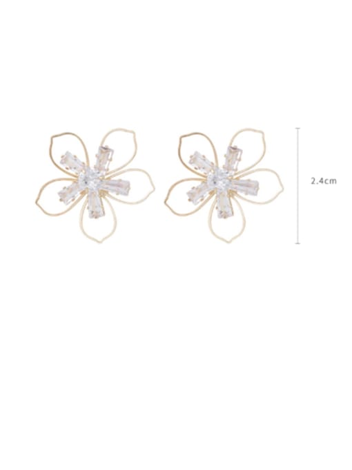 Girlhood Brass Cubic Zirconia White Flower Minimalist Stud Earring 1