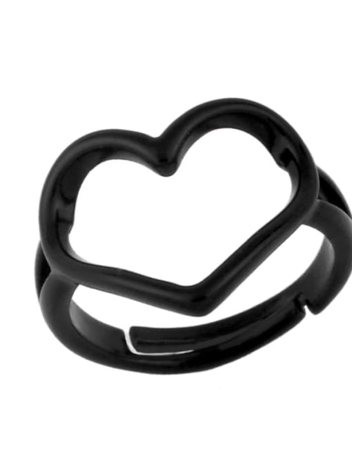 black Brass Enamel Hollow Heart Minimalist Stackable Ring