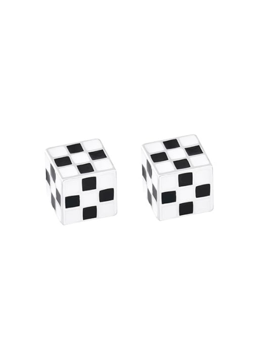 XBOX 925 Sterling Silver Enamel Black And White Geometric Stereo Earrings 0