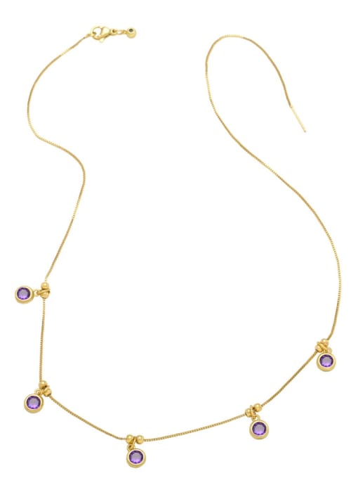 purple Brass Rhinestone Geometric Minimalist Necklace
