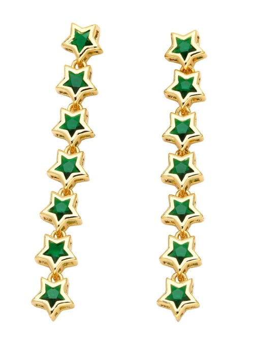 green Brass Cubic Zirconia Pentagram Minimalist Drop Earring