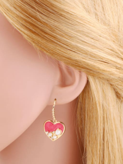 CC Brass Imitation Pearl Enamel Heart Minimalist Hook Earring 1