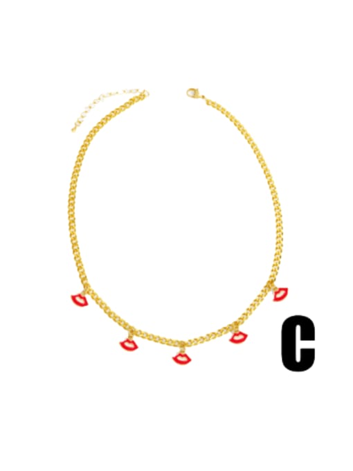 C (red) Brass Enamel Mouth Vintage Necklace