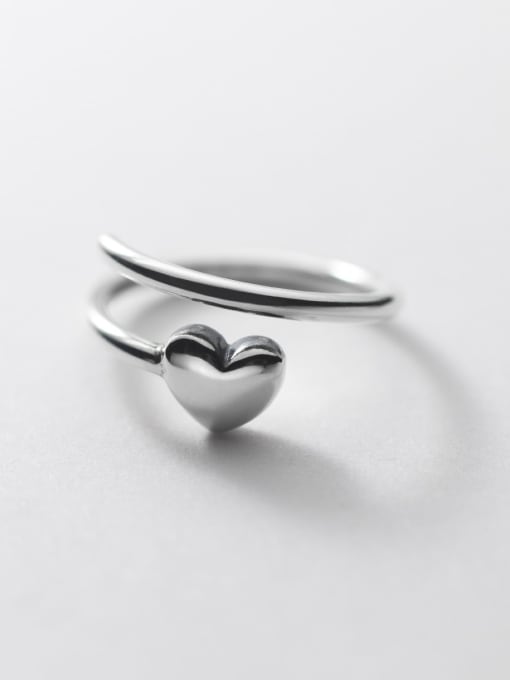 Rosh 925 Sterling Silver Heart Minimalist Double Layer Band Ring 0