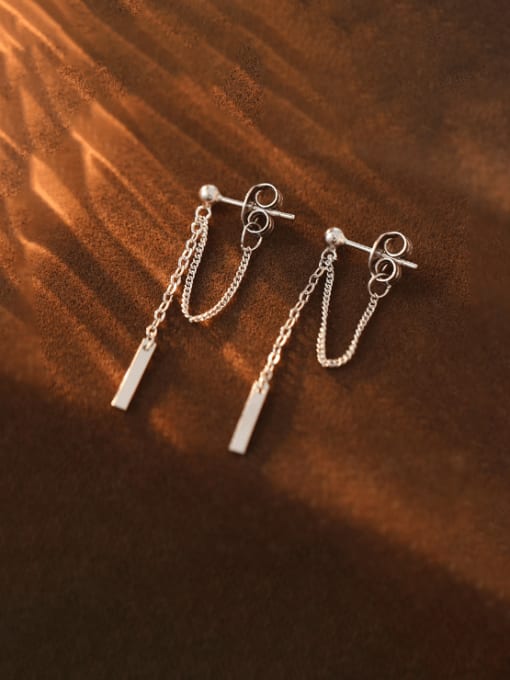 ES1079 【 Platinum 】 925 Sterling Silver Tassel Minimalist Threader Earring