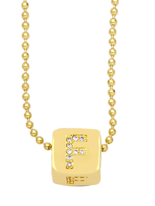 F Brass Cubic Zirconia Letter Vintage square Pendant Necklace