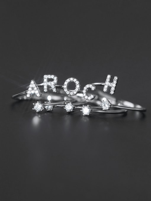 Rosh 925 Sterling Silver Cubic Zirconia Letter Minimalist Band Ring 0