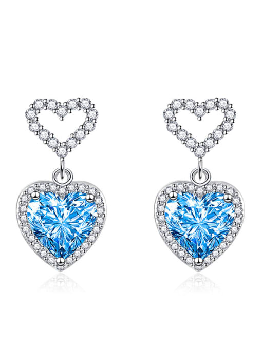 blue Brass Cubic Zirconia Heart Dainty Cluster Earring
