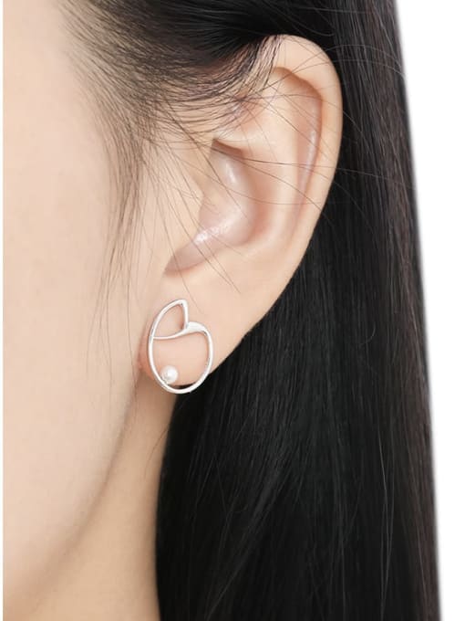 DAKA 925 Sterling Silver Imitation Pearl Heart Minimalist Stud Earring 1