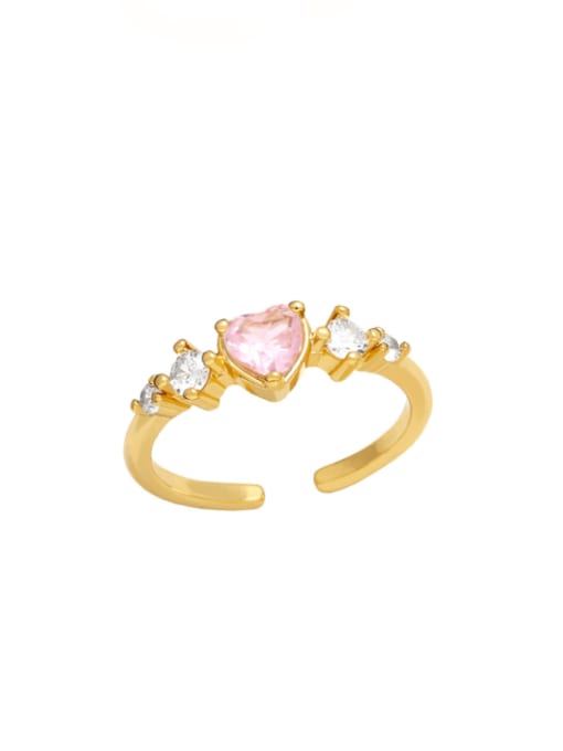 Pink Brass Cubic Zirconia Heart Cute Band Ring