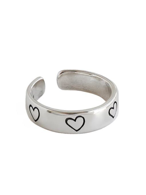 DAKA 925 Sterling Silver With Platinum Plated Simplistic Heart Free Size Rings 0