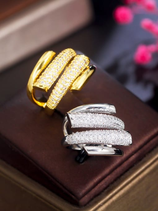 L.WIN Brass Cubic Zirconia Double Layer Irregular Luxury Ring 3