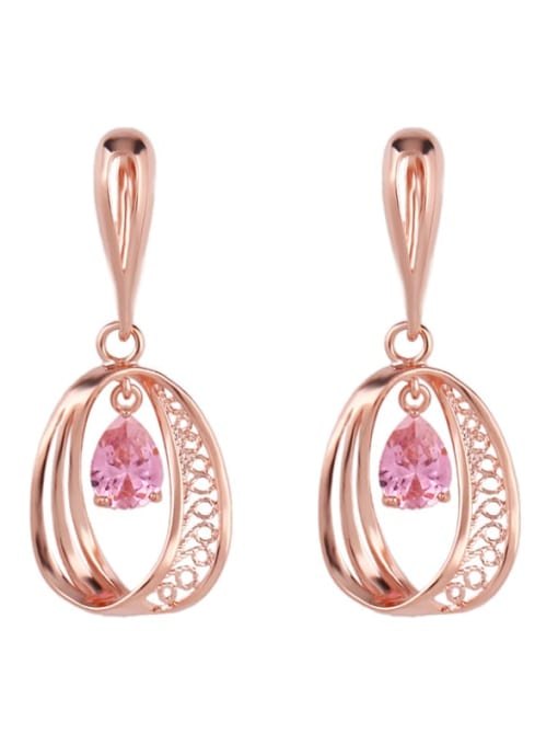Pink Brass Cubic Zirconia Geometric Vintage Drop Earring
