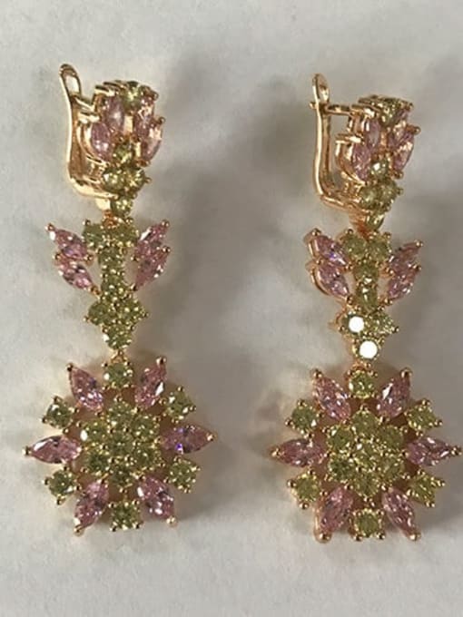Pink champagne gold t05b11 Copper Cubic Zirconia Flower Luxury Chandelier Earring