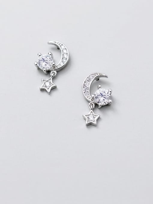Rosh 925 Sterling Silver Cubic Zirconia  Star Moon Dainty Stud Earring 3