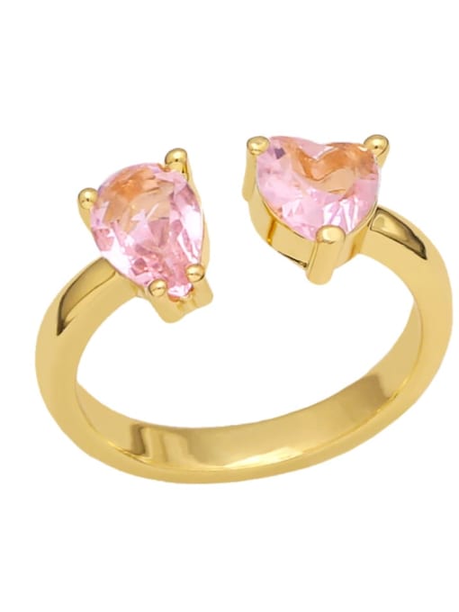 Pink Brass Cubic Zirconia Heart Minimalist Band Ring