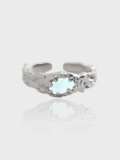 DAKA 925 Sterling Silver Glass Stone Irregular Vintage Band Ring
