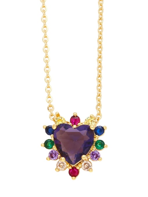 purple Brass Cubic Zirconia Heart Vintage Necklace