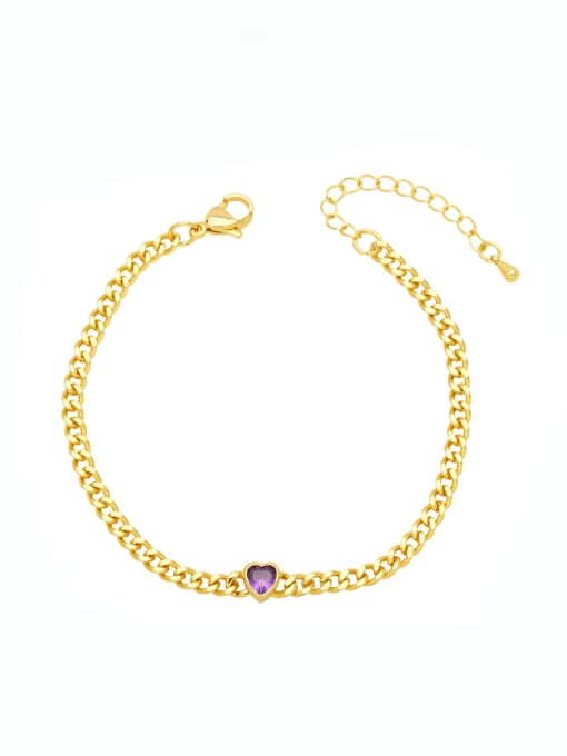 purple Brass Cubic Zirconia Heart Vintage Link Bracelet