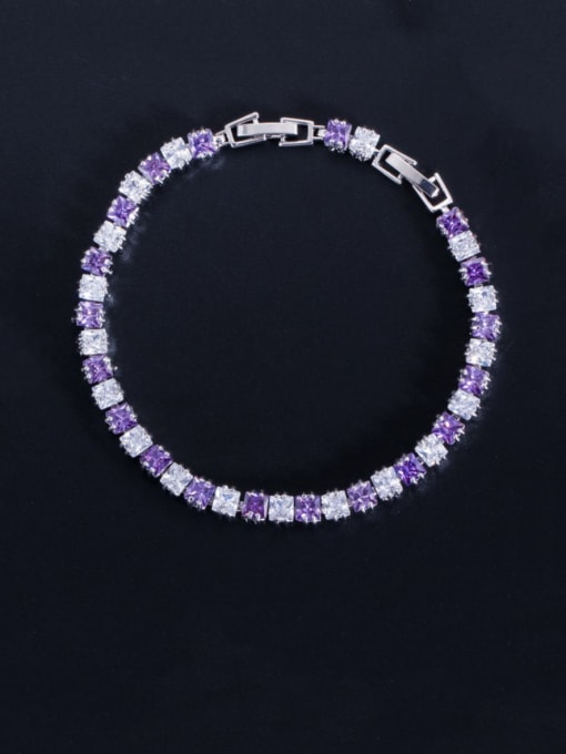 Light purple 18.2cm Brass Cubic Zirconia Geometric Classic Bracelet