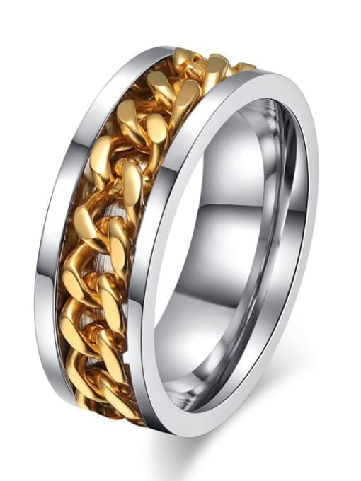 R 016G6 13 Titanium Steel Geometric Chain Minimalist Band Ring