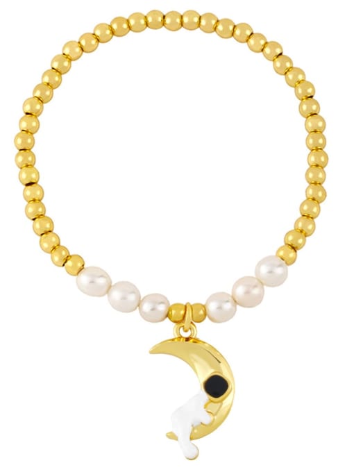 C Brass Imitation Pearl Enamel Irregular Vintage Beaded Bracelet
