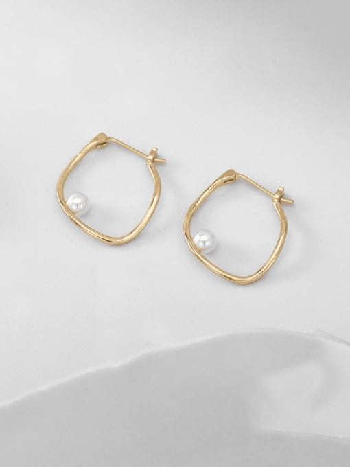 CHARME Brass Imitation Pearl Geometric Minimalist Huggie Earring 1