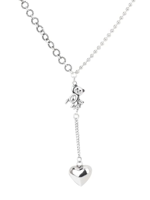 XBOX 925 Sterling Silver Tassel Minimalist Smooth Heart  Lariat Necklace
