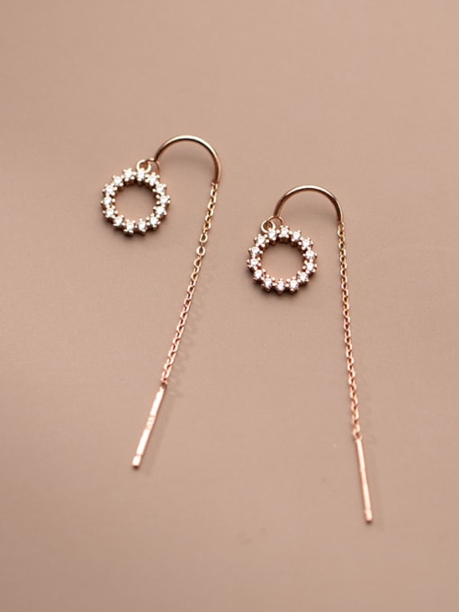 rose gold 925 Sterling Silver Cubic Zirconia Round Minimalist Threader Earring