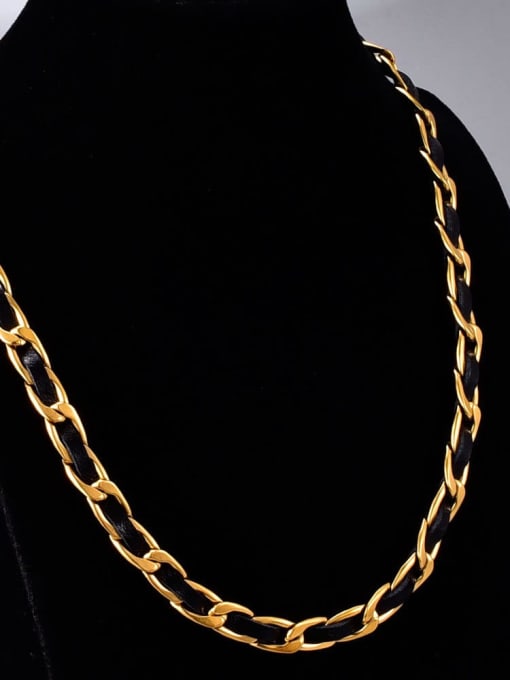 A TEEM Titanium Leather Hollow Geometric Hip Hop Necklace
