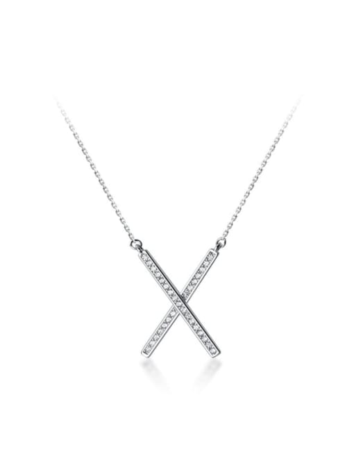 Silver 925 Sterling Silver Cubic Zirconia Cross Minimalist Necklace