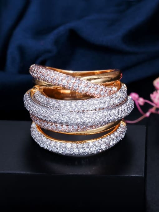 L.WIN Brass Cubic Zirconia Geometric Luxury Stackable Ring 3
