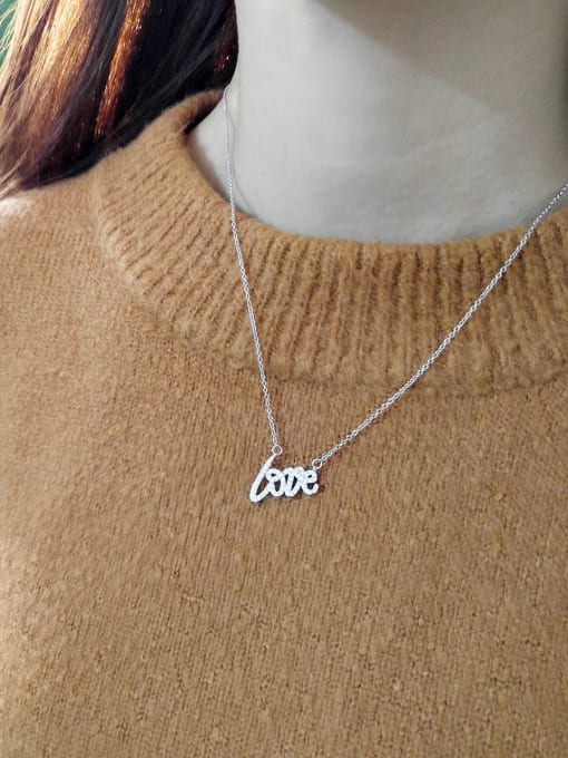 Boomer Cat 925 Sterling Silver Rhinestone Letter Love Necklace 1