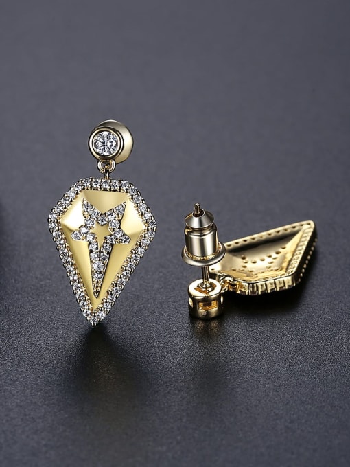 BLING SU Brass Rhinestone Triangle Vintage Drop Earring 2