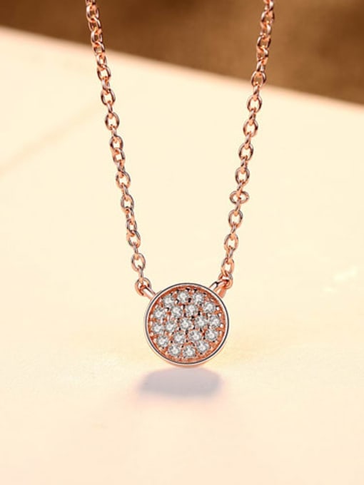 Rose gold 15e05 925 sterling silver simple fashion cubic zirconia Round Pendant Necklace