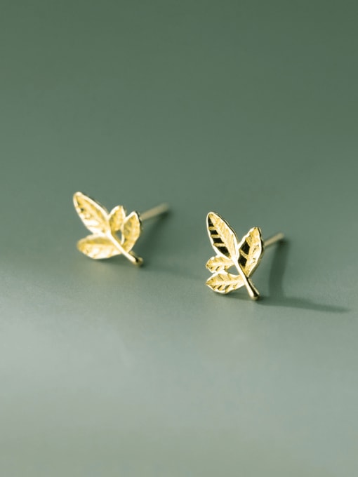Gold 925 Sterling Silver Cubic Zirconia Leaf Minimalist Stud Earring