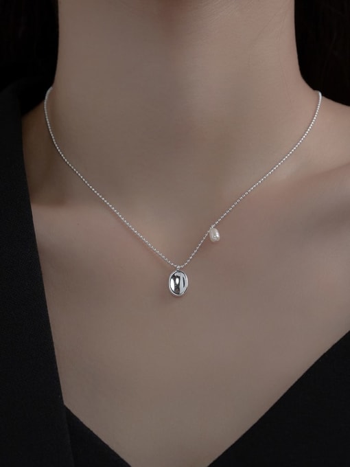Rosh 925 Sterling Silver Geometric Minimalist Beaded Necklace 1