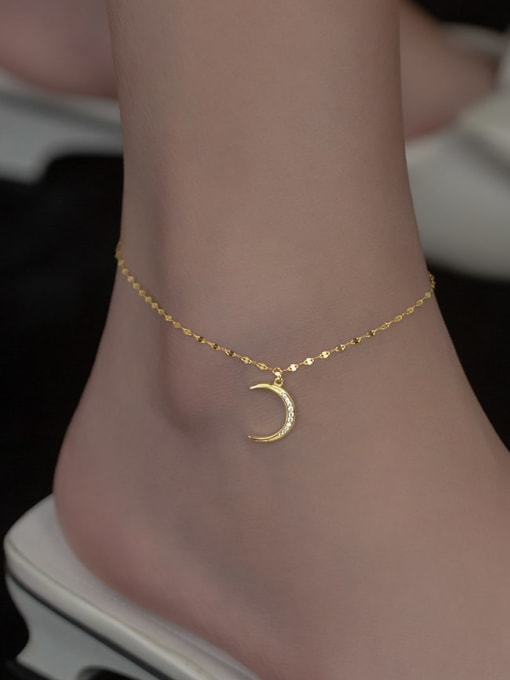 Rosh 925 Sterling Silver Cubic Zirconia  Moon Minimalist Anklet 1
