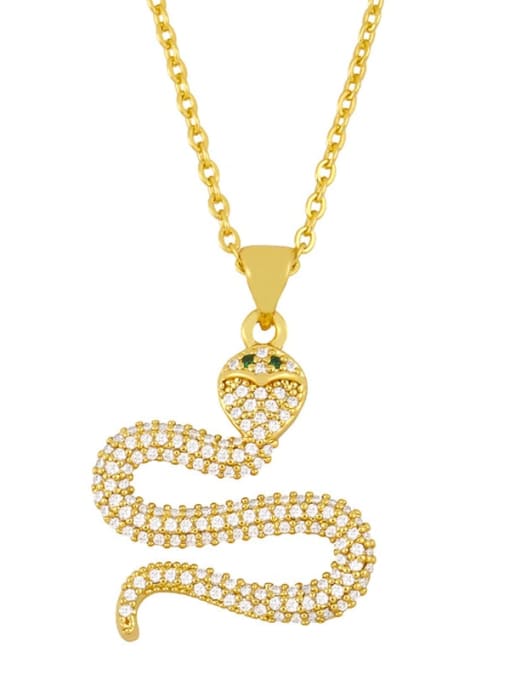 White zirconium Brass Cubic Zirconia Snake Vintage  Pendant Necklace