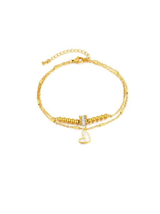 157 gold Foot Chain Titanium Steel Cubic Zirconia Heart Minimalist  Double Layer Chain Anklet