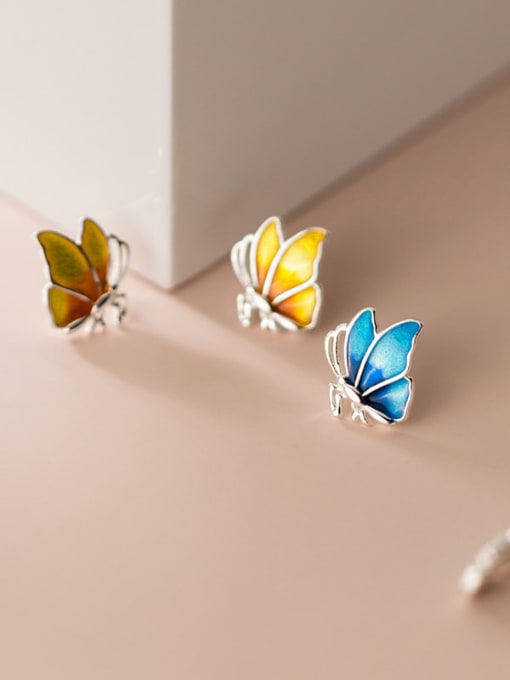 Rosh 925 Sterling Silver Enamel Butterfly Minimalist Stud Earring 1