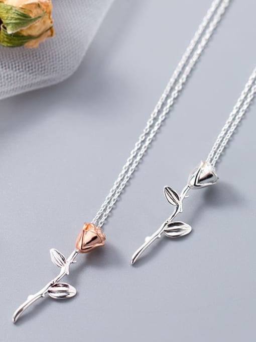 Rosh 925 Sterling Silver Minimalist two-color rose flower pendant Necklace 1