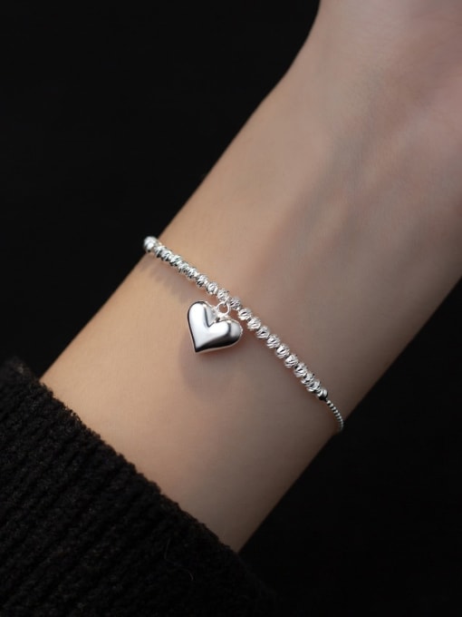 Rosh 925 Sterling Silver Heart Minimalist Beaded Chain Bracelet 1