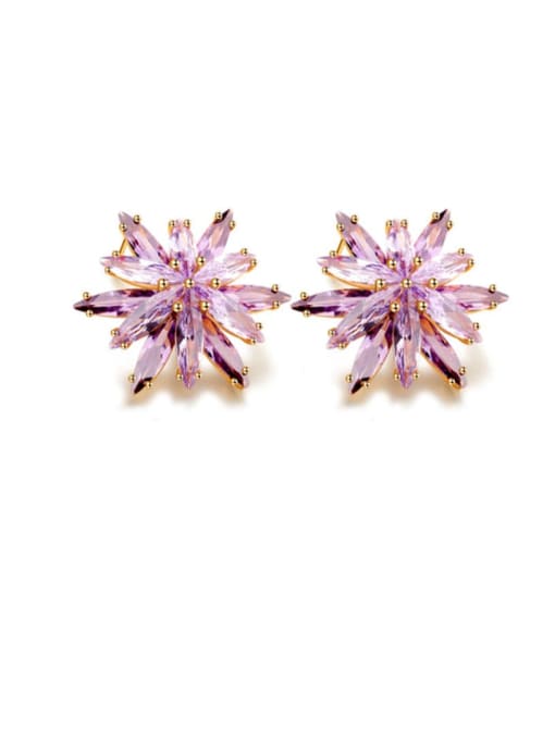Lavender t05f09 Copper Cubic Zirconia Flower Dainty Stud Earring