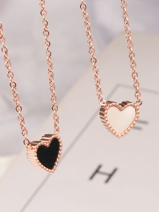 Rose gold black white double sided Titanium Double-Sided Heart Necklace