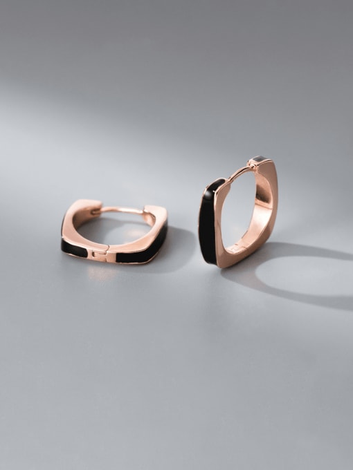Rose Gold 925 Sterling Silver Enamel Geometric Minimalist Huggie Earring