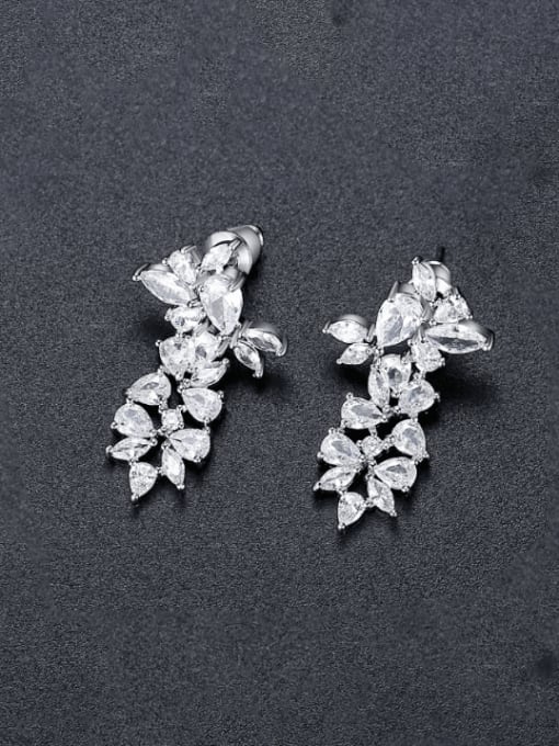 BLING SU Brass Cubic Zirconia Flower Luxury Cluster Earring