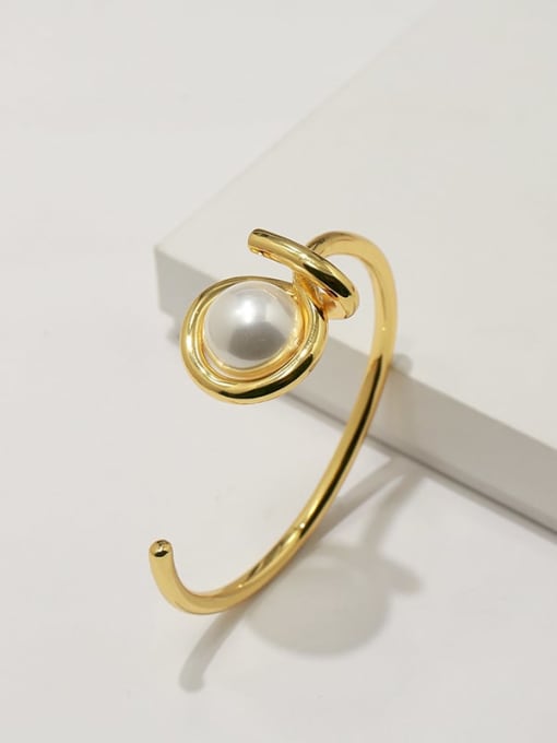 gold white Copper Imitation Pearl White Irregular Minimalist Adjustable Bracelet