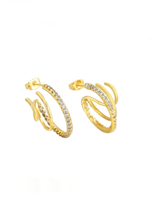 Gold three ring earrings Brass Cubic Zirconia Geometric Minimalist Drop Earring